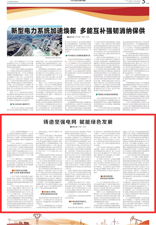 学习贯彻党的二十届四中全会精神｜铸造坚强电网 赋能绿色发展